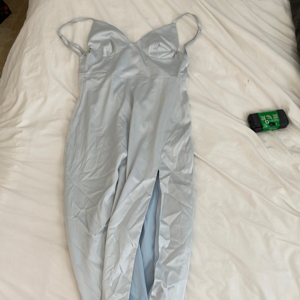 beginning boutique ice blue dress